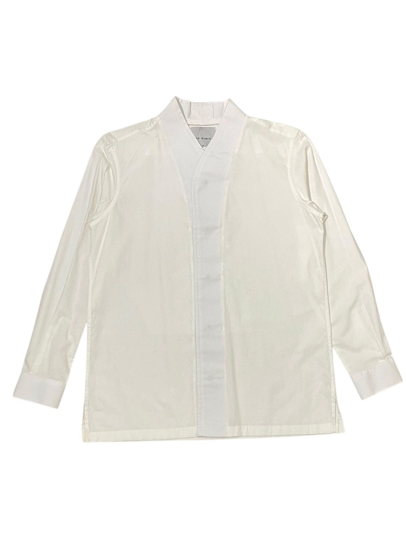 JS137 White Collarless With Fake Layer Longsleeves Shirt