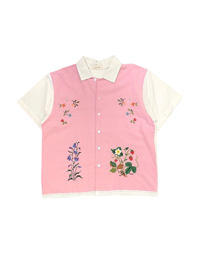Peony Cross-stitch Shortsleeve Pink Boy Size