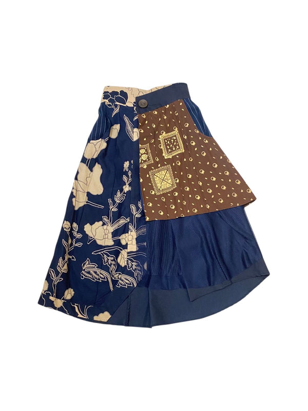 Front Pleated Midi Skirt Batik Mix Navy