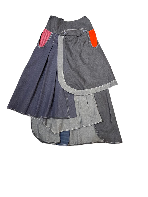 Pleated Layer Skirt Denim Mix Color