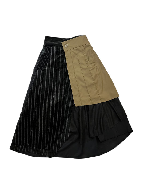 Front Pleated Midi Skirt Black Green