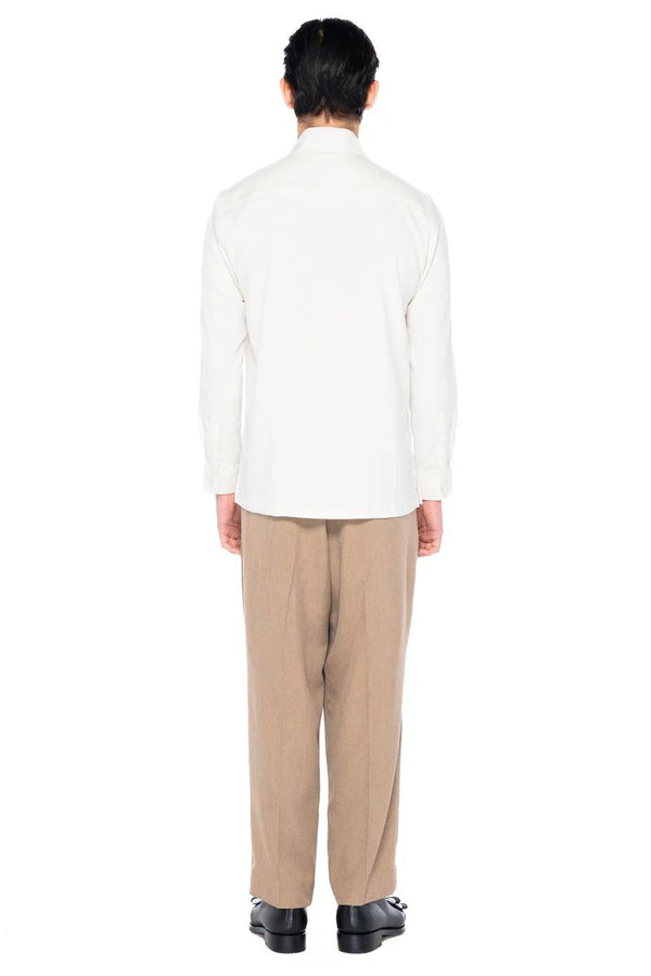 JS White Collarless Double Placket With Magnetic Buttons Longsleeves