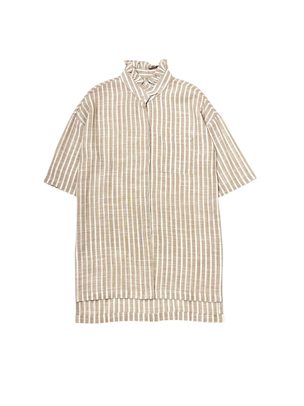 Snuggle Beige Tops Ruffle - Kids Stripe Beige