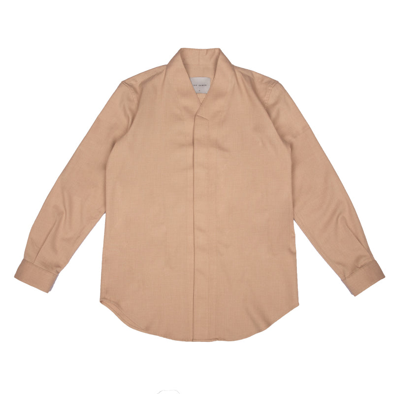 Brown Camel Collarless Part 5 Long Sleeves Shirt