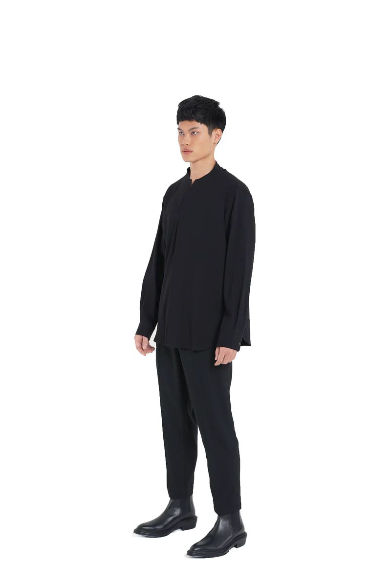 Black Collarless Part 1 Longsleeves Shirt