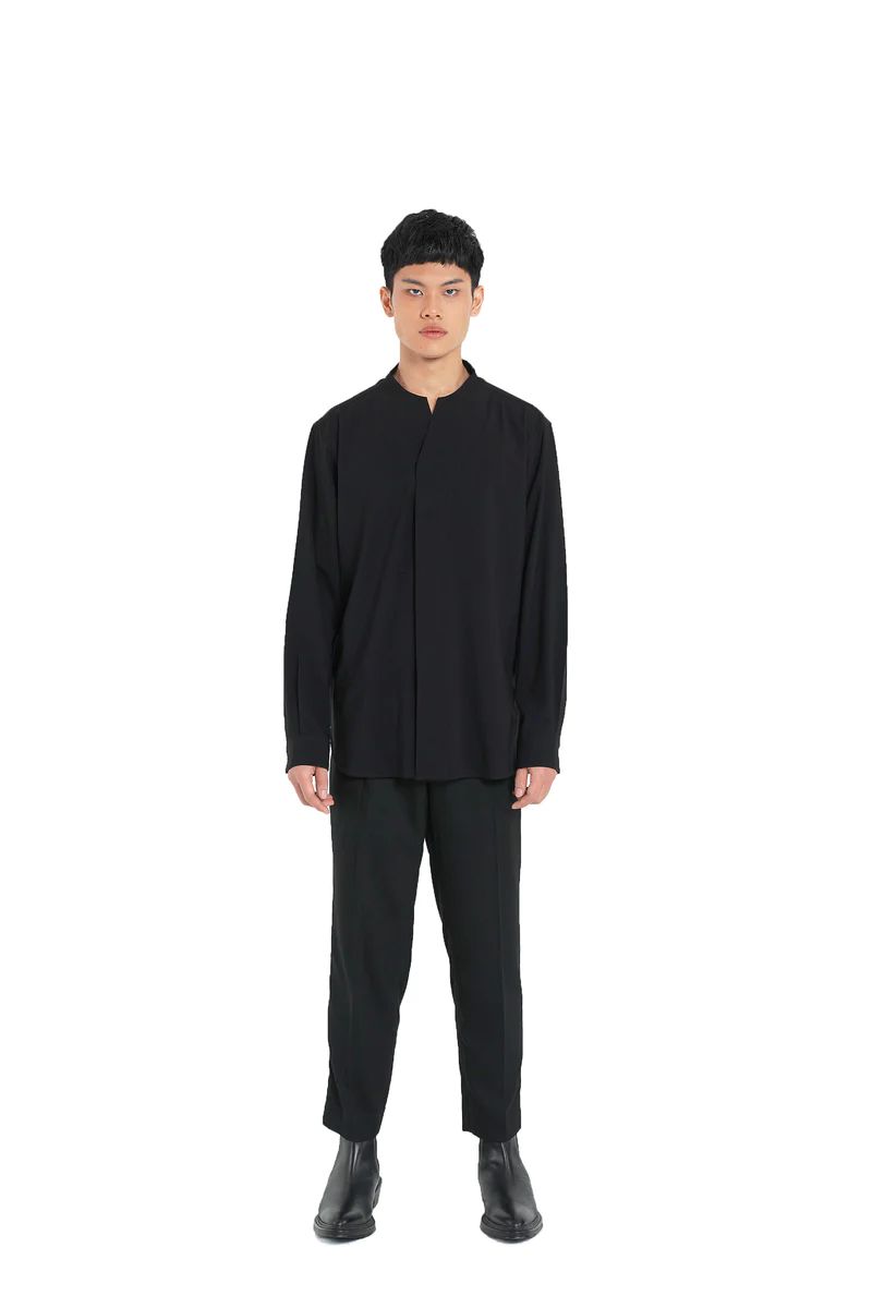 Black Collarless Part 1 Longsleeves Shirt